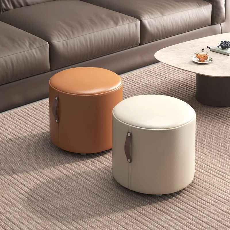 Light Luxury Round Shoe Stool with Handle, Sturdy Durable Entryway Stool, Small Velvet Ottoman for Home Foyer Non-Slip Feet