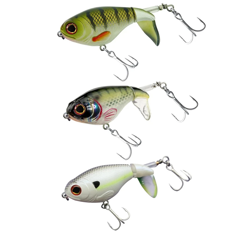 3PCS Bass Whoper Plopper Lures, Plopping Minnow With Floating Rotating Tail, Bass Fishing With Barb Treble Hooks