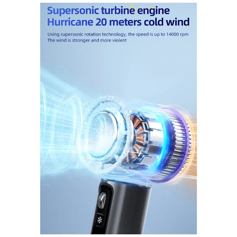 A01V-100 سرعات مروحة توربو صغيرة قابلة للتعديل مع شاشة LED لتبريد الثلج ومروحة يد شخصية باللون الرمادي الداكن