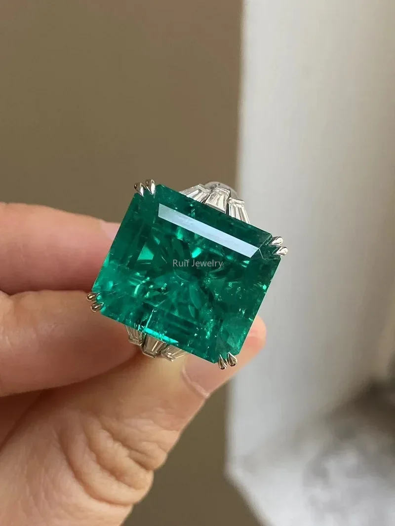 Ruif Custom Make 18k Gold about 17ct Nice Inclusion Lab Grown Emerald Rings for Women Engagement Anniversary Gift Jewelryn