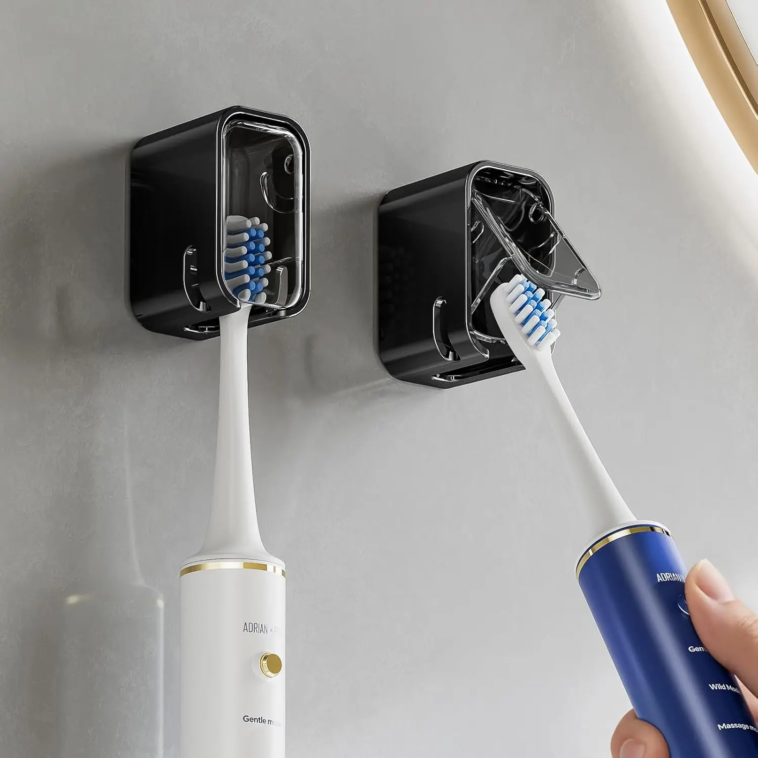 

Toothbrush Holders for Bathrooms, 2PCS Single Slot Toothbrush Holder Wall Mounted with Cover for Shower, Single Tooth