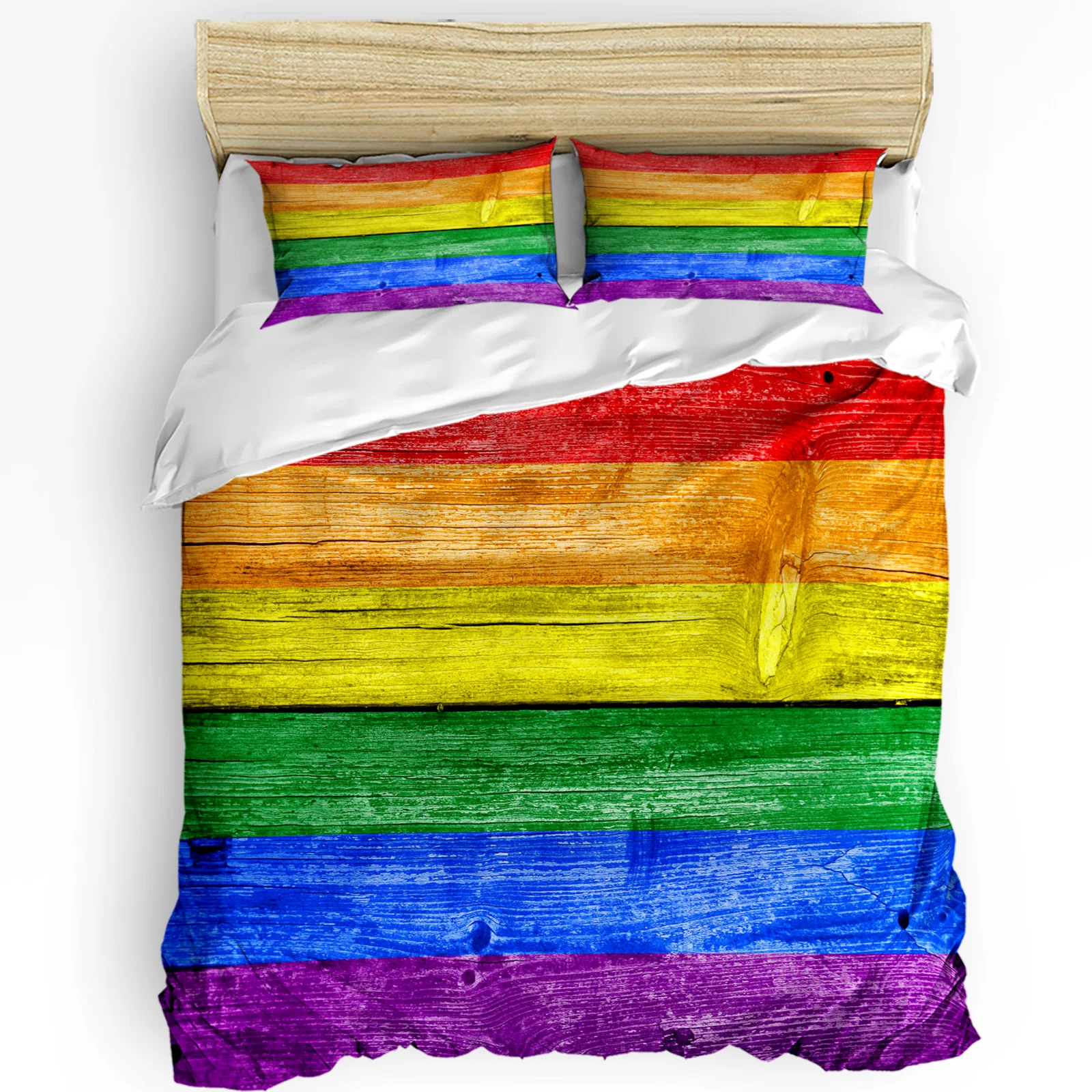 

Lgbt Pride Rainbow Wood 3pcs Duvet Cover Set with Pillow Case Double Comforter Bedding Set Quilt Cover Couple Bed