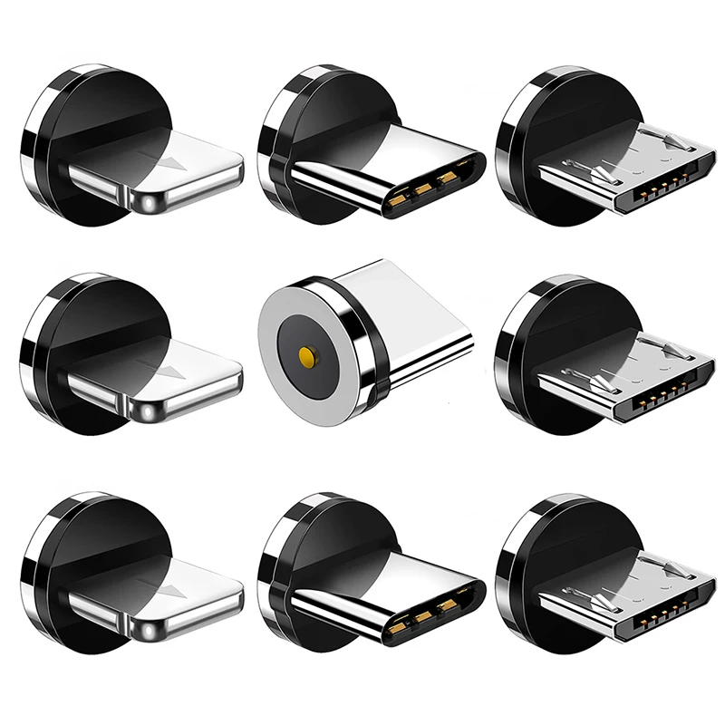 9Pcs Universal Magnetic Tips for Round Magnetic Cable Type C Micro USB Magnet Replacement Parts Mobile Phone Dust Plug Adapter