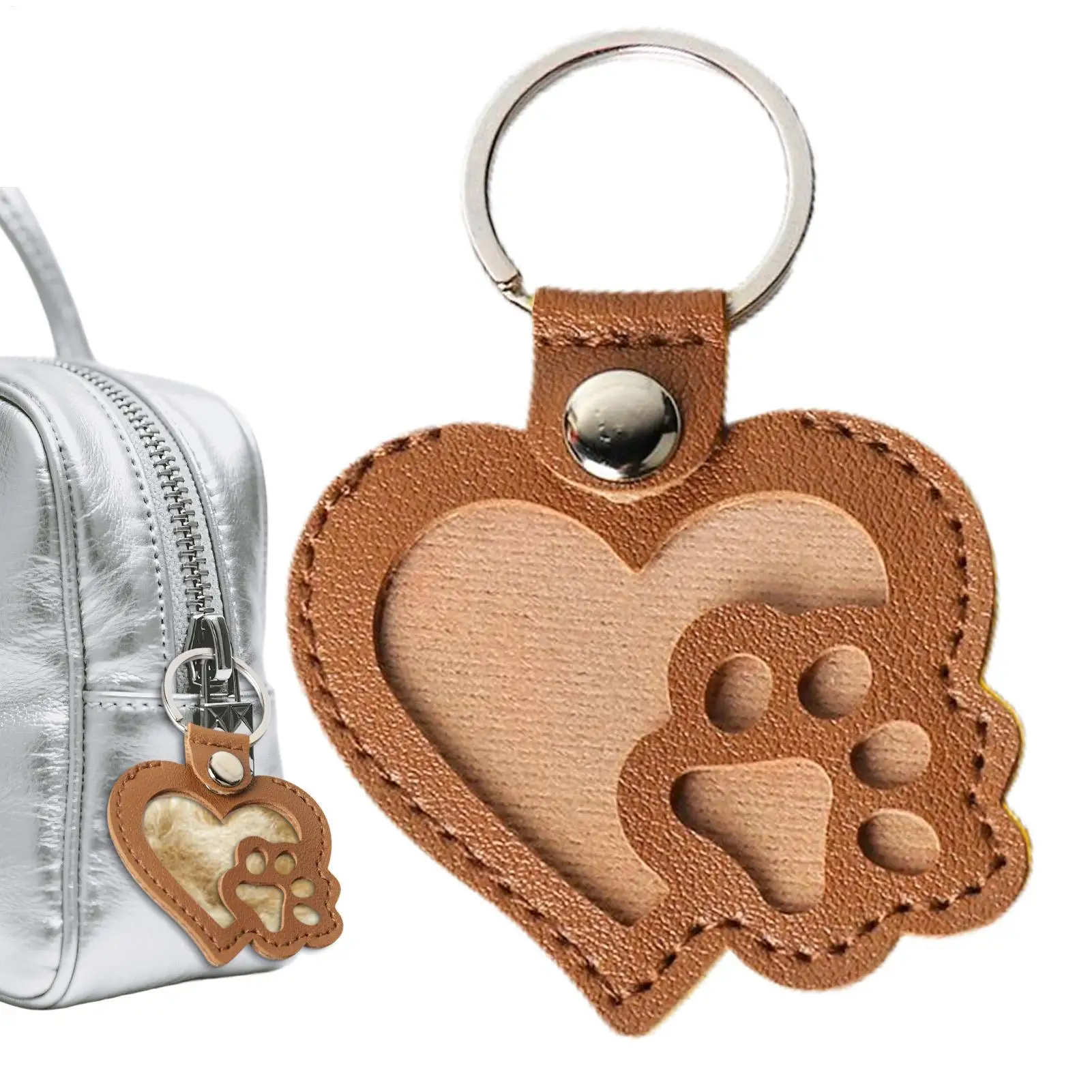 

Dog Hair Collector Keychain Leather Handbag Pendant Charm Storage Keepsake Collecting Keychain Bag Purse Schoolbag Accessory for