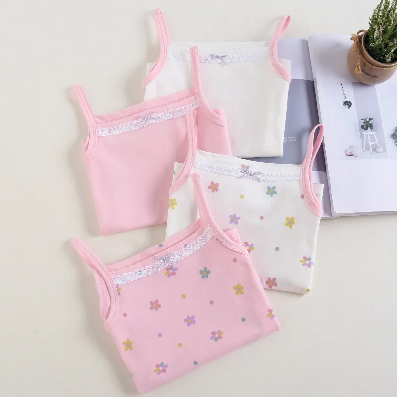 3-10Y Girls Sling Vest Children's Cotton Baby Inner Korean Version Summer Children's Bottoming Shirt Lace Small Vest
