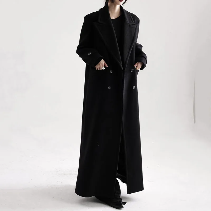 秋冬レディースウールコート2025新作ブラック高級ゆったり厚手オーバーコートカジュアルレディースウールコートH645