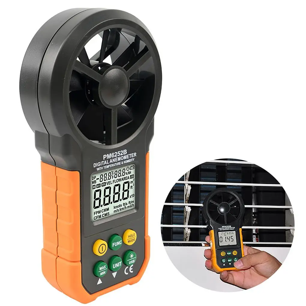 

PM6252B Digital Anemometer Handheld Wind Speed Meter for Air Volume Wind Speed Temperature Relative Humidity Measurement