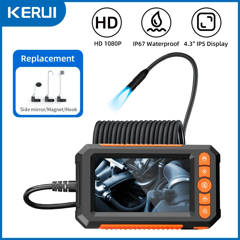 

KERUI Industrial Endoscope Inspection Camera 4.3" IPS Borescope Sewer Camera With Handheld IP67 Waterproof Snake Camera 8 LED