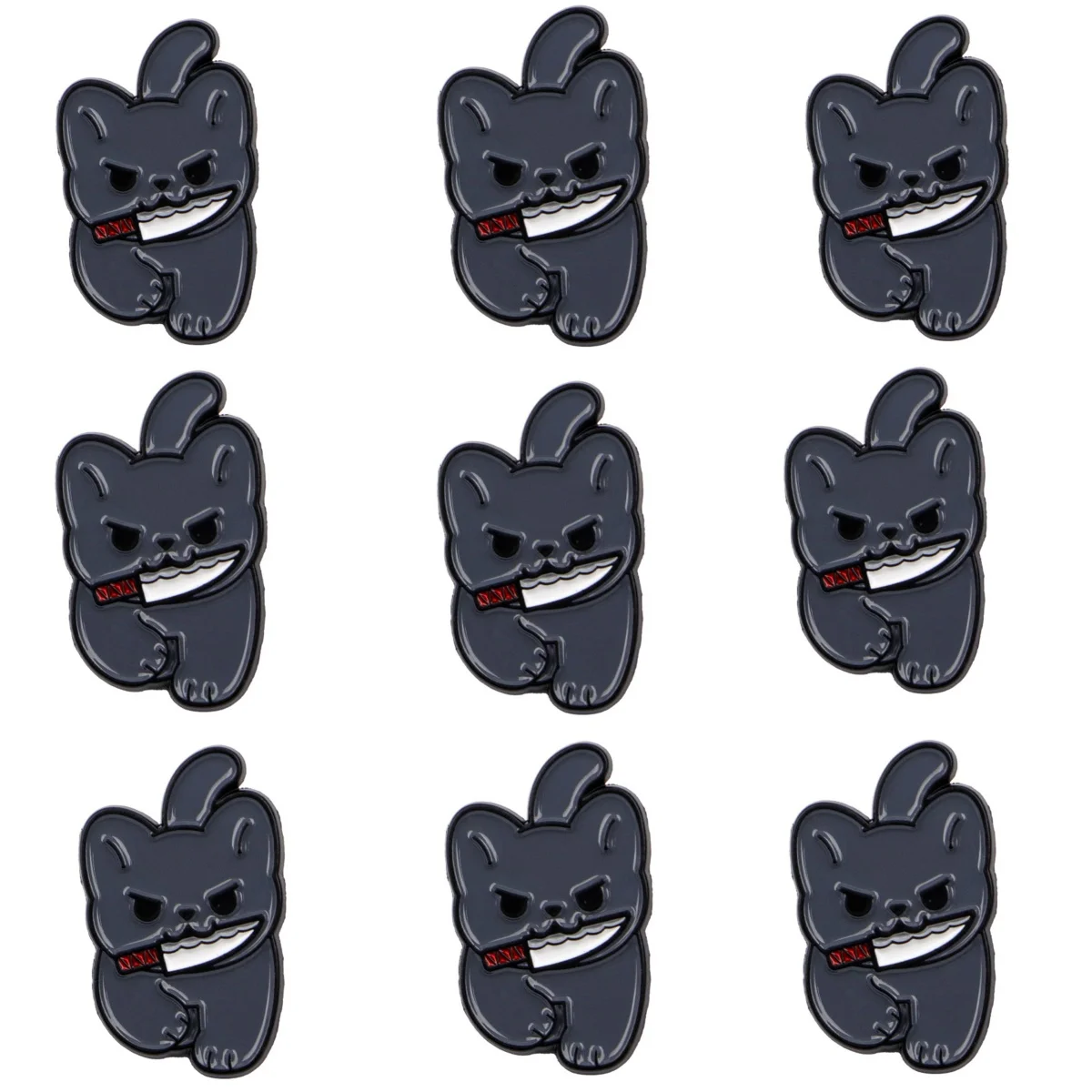 9pcs Cute Cat with Knife Enamel Pin Halloween Brooch Set Women's Brooches Animal Lapel Badges Horror Jewelry Friends Gift