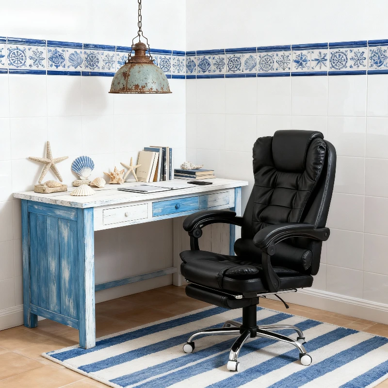 Ergonomic Chair for Office PU Leather Black with Footrest and Lumbar Support Accordion Adhd Gaming Aesthetic Owl Arm Armchair