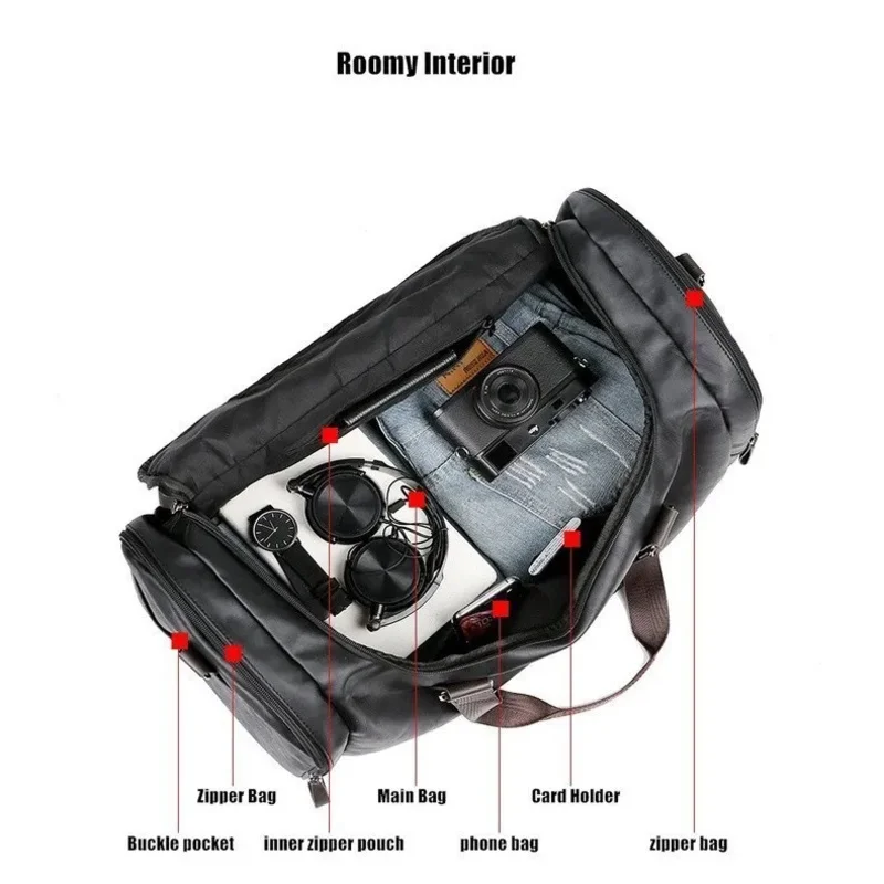 حقيبة أمتعة رجالية ذات سعة كبيرة من البولي يوريثان، حقائب سفر للأعمال، حقيبة يد محمولة بكتف واحد باللون الأسود #3