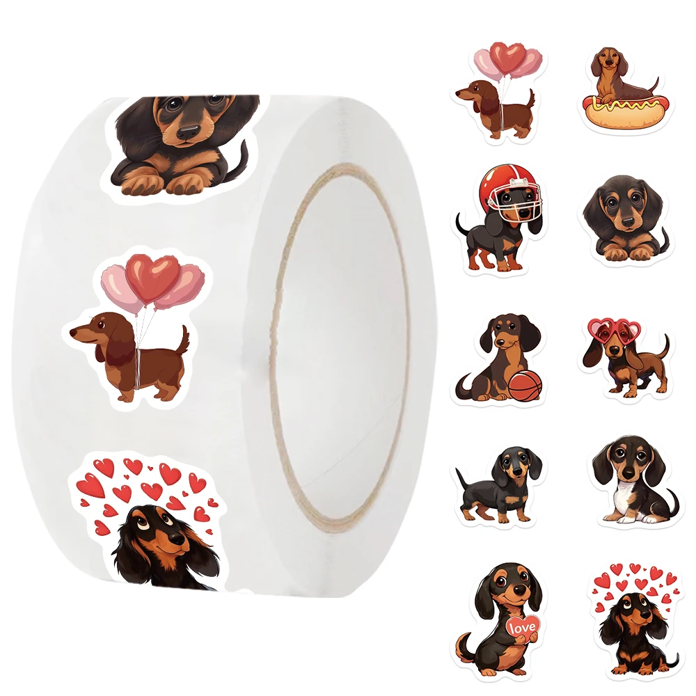 500pcs Cartoon Cute Sausage Dog Roll Stickers Decals For Laptop Scrapbook Skateboard Suitcase DIY Aesthetic Waterproof Stickers