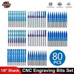 Mèches de routeur de maïs CNC, fraise à queue de 3.175mm, fraise à graver en carbure à revêtement bleu, outils de fraisage CNC, 10 pièces, 40 pièces, 80 pièces