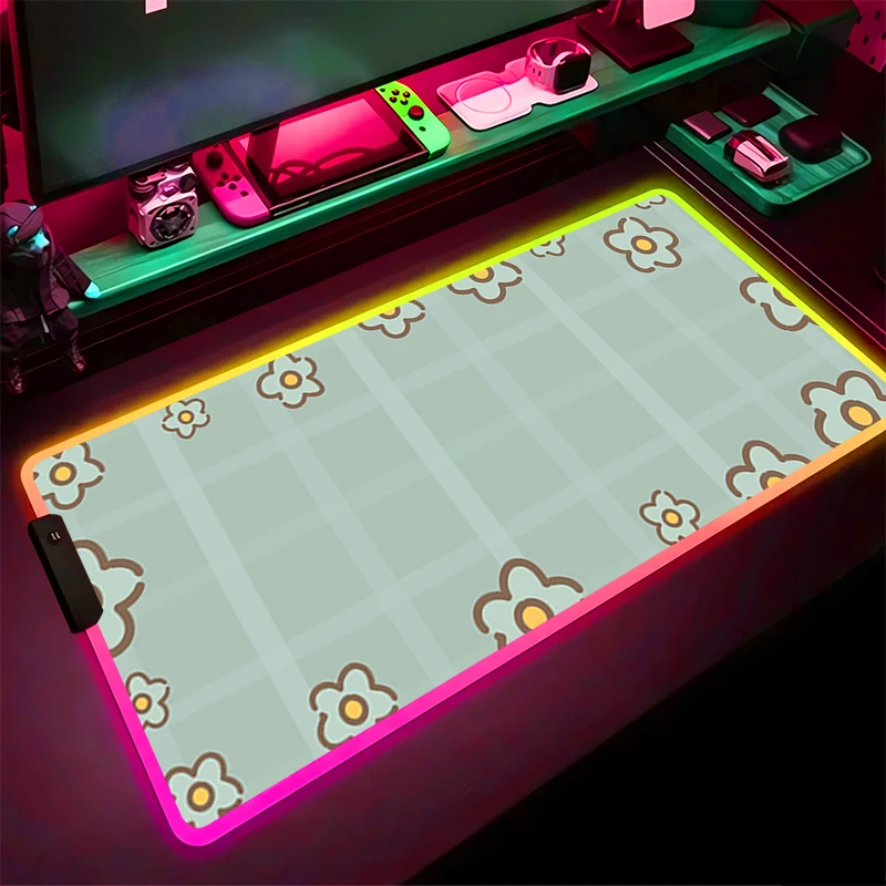 

RGB светодиодный коврик для мыши, игровой коврик, аксессуары для ПК, коврик для мыши, настольный коврик, нескользящий удлиненный коврик, винтажный резиновый коврик для клавиатуры с цветочным узором