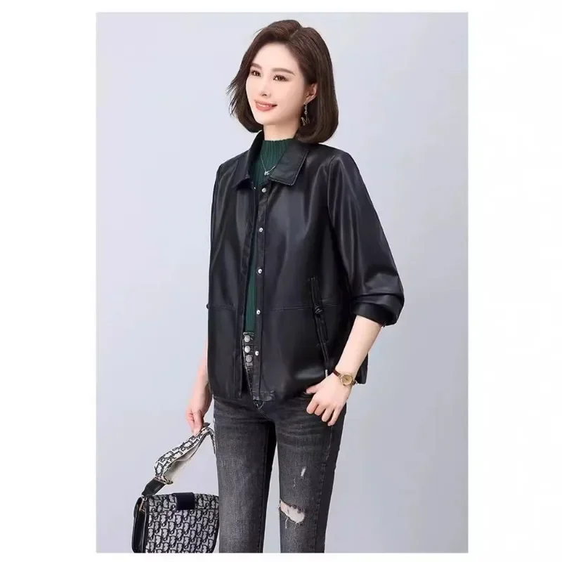 Leather Jacket for Women, Thin Style, Western Fashion, Short Button Up Clothes, Korean Version, Spring and Autumn