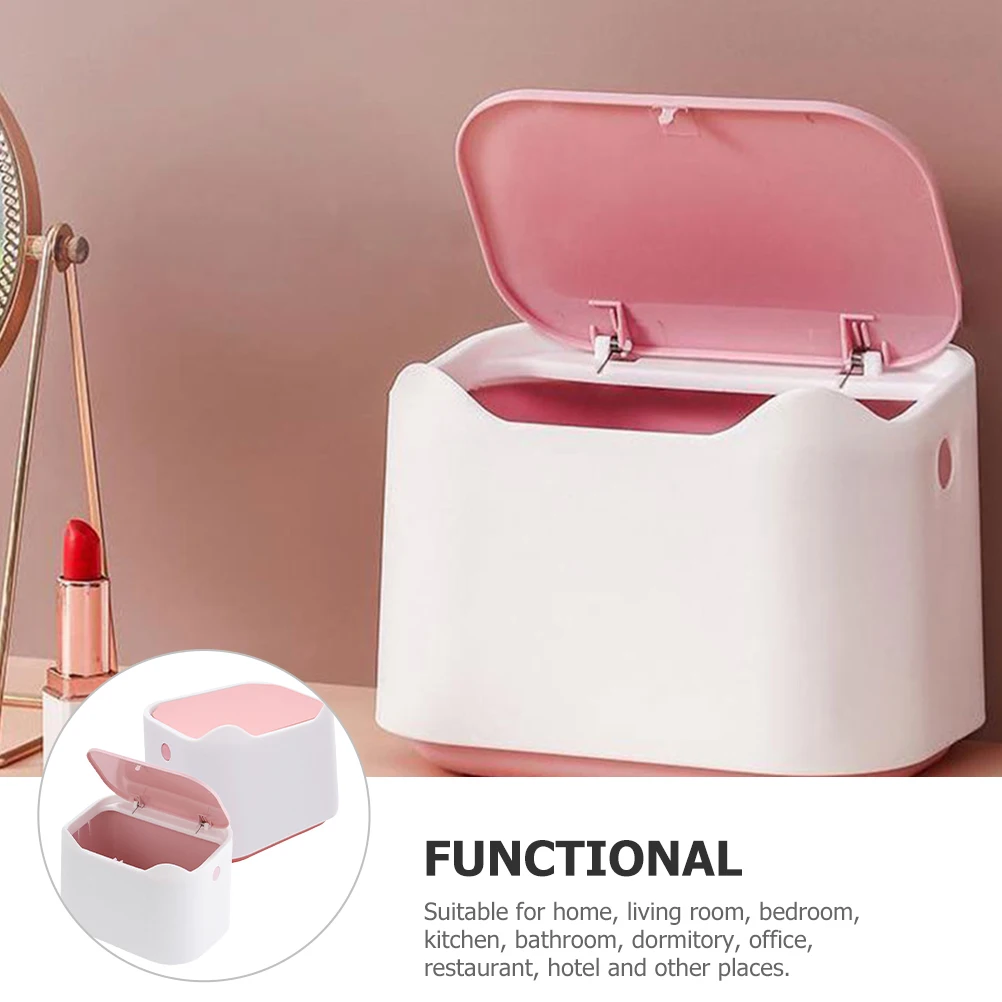 

2Pcs Press Type Trash Can for Desk Small Tabletop Waste Bin Office Home Bathroom Kitchen Bedroom Dormitory Hotel Restaurant