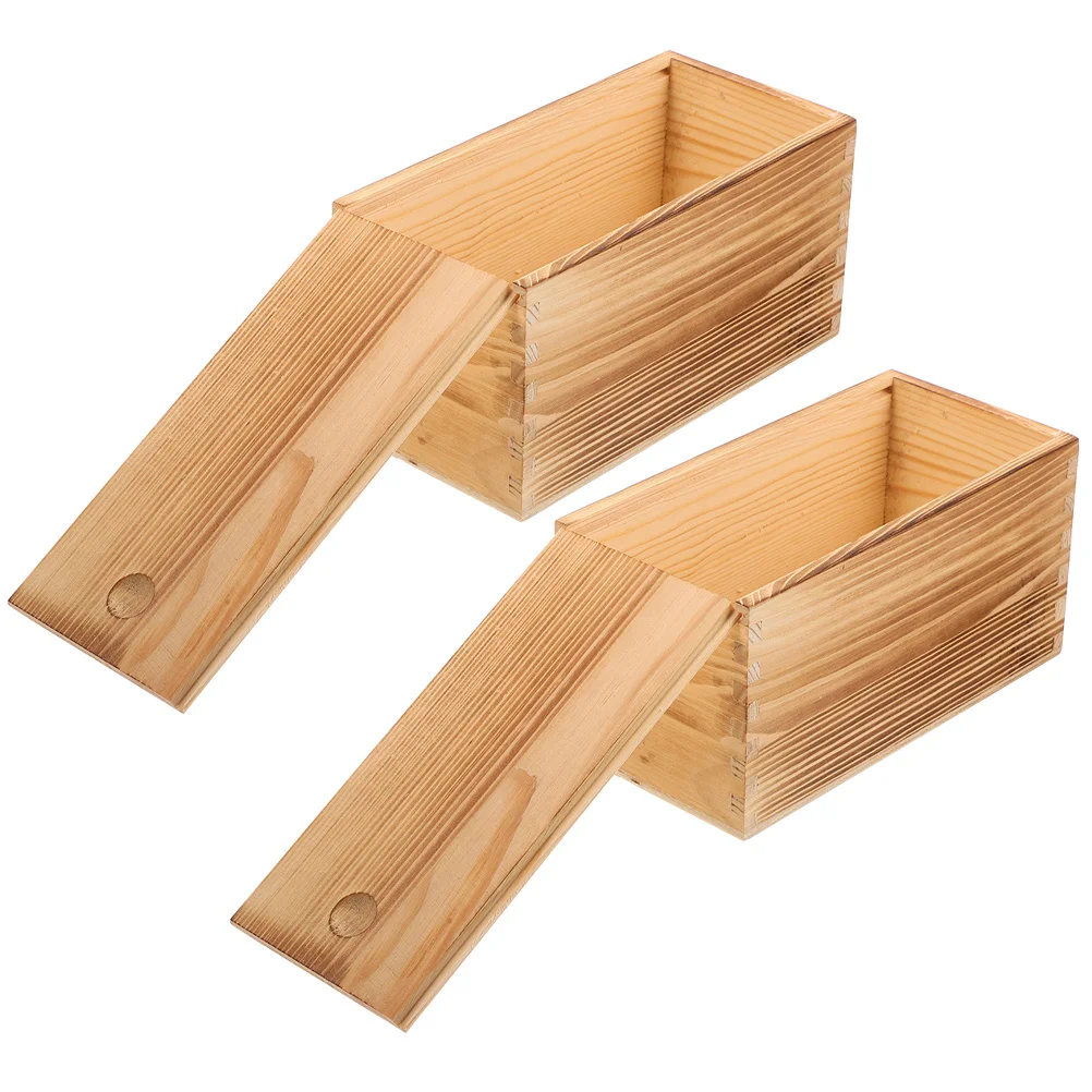 

2Pcs Wood Storage Box Sliding Lid Jewelry Organizer Case for Rings Earring Bracelet Holder Wooden Box with Sliding Lid