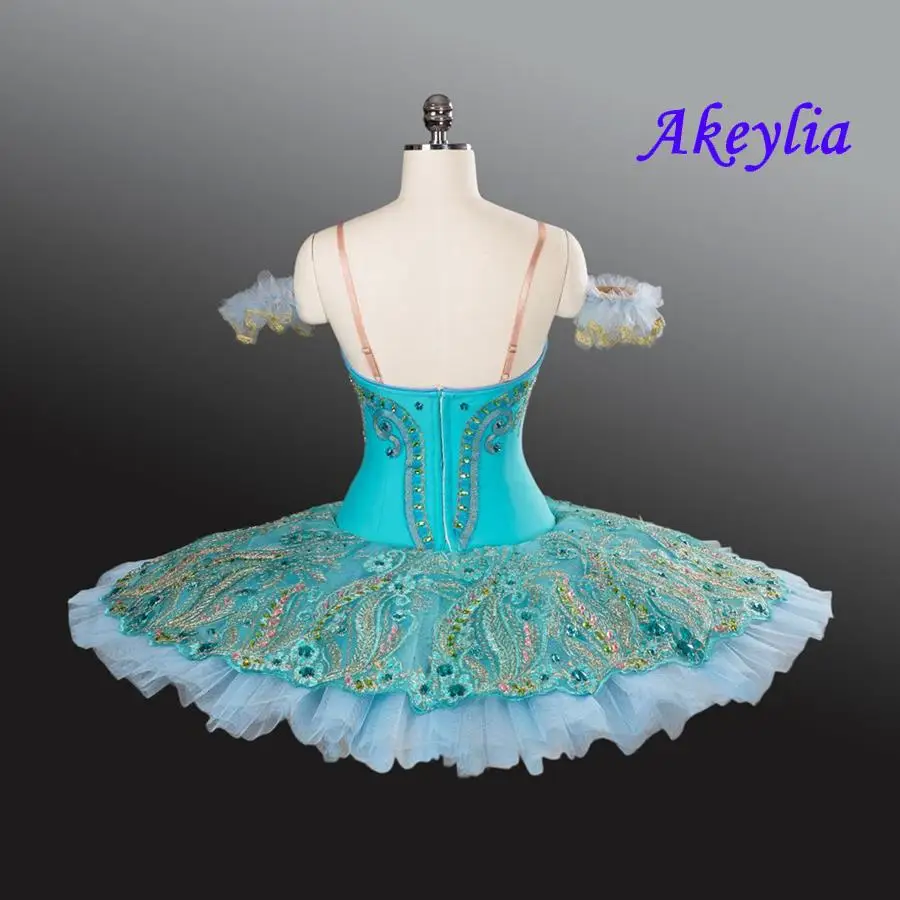 Turquoise Classical Ballet Tutu professional Aqua Blue Queen shiny sleeping beauty Variation Costume for girls 11 layers tulle