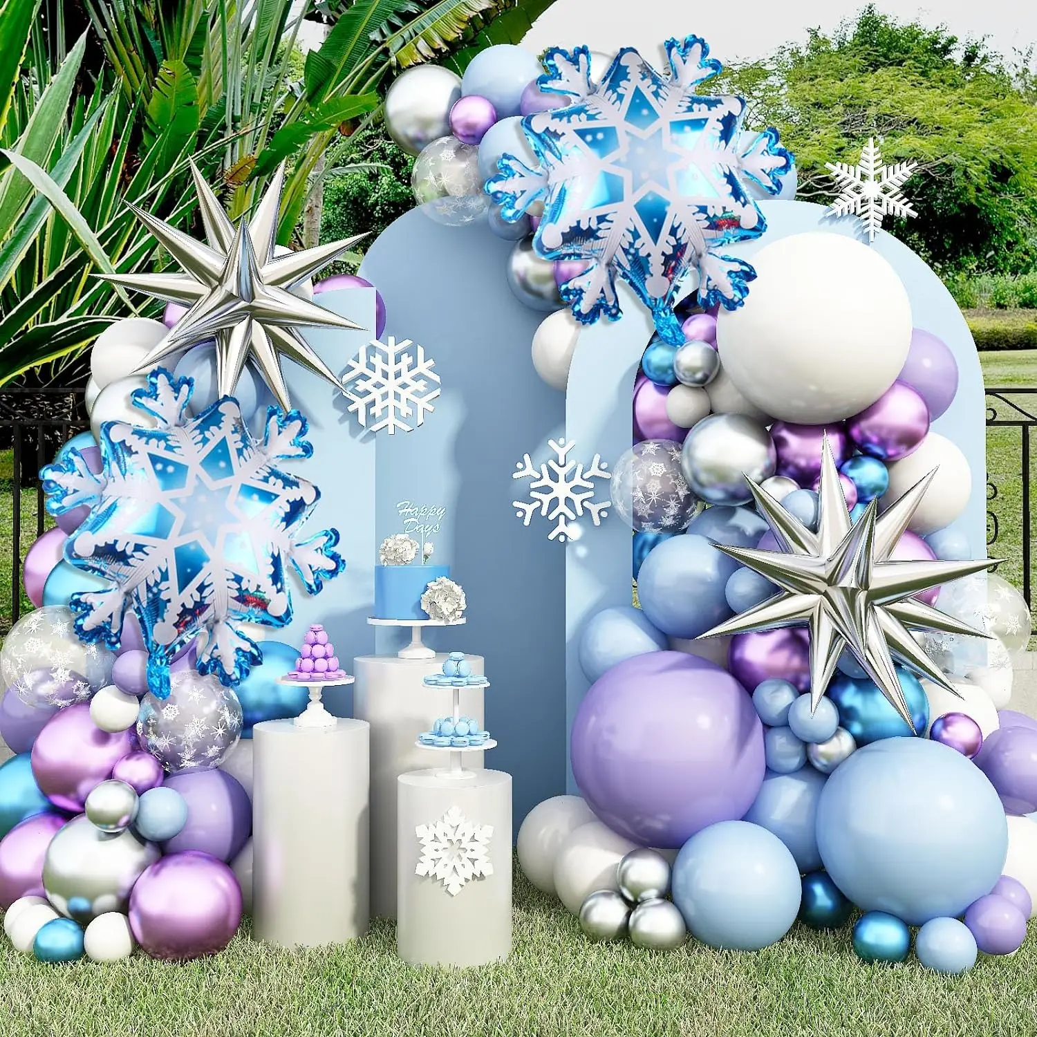 Frozen Balloon Garland Arch Kit Blue Purple Snowflake Foil Balloons Princess Winter Wonderland Girl for Frozen Theme Party Decor