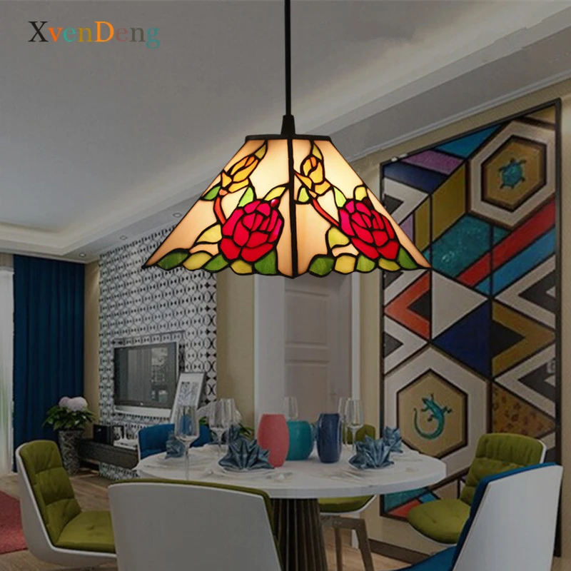 

Tiffany Stained Glass Pendant Light Mediterranean Home Decor Bedroom Living Room Dining Room Light Corridor Kitchen Hanging Lamp