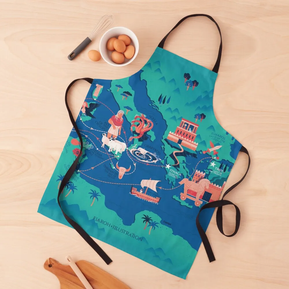 

Odyssey Map - The Journey of Odysseus Apron Cute Kitchen Accessories Restaurant Home and kitchen products For Woman Apron