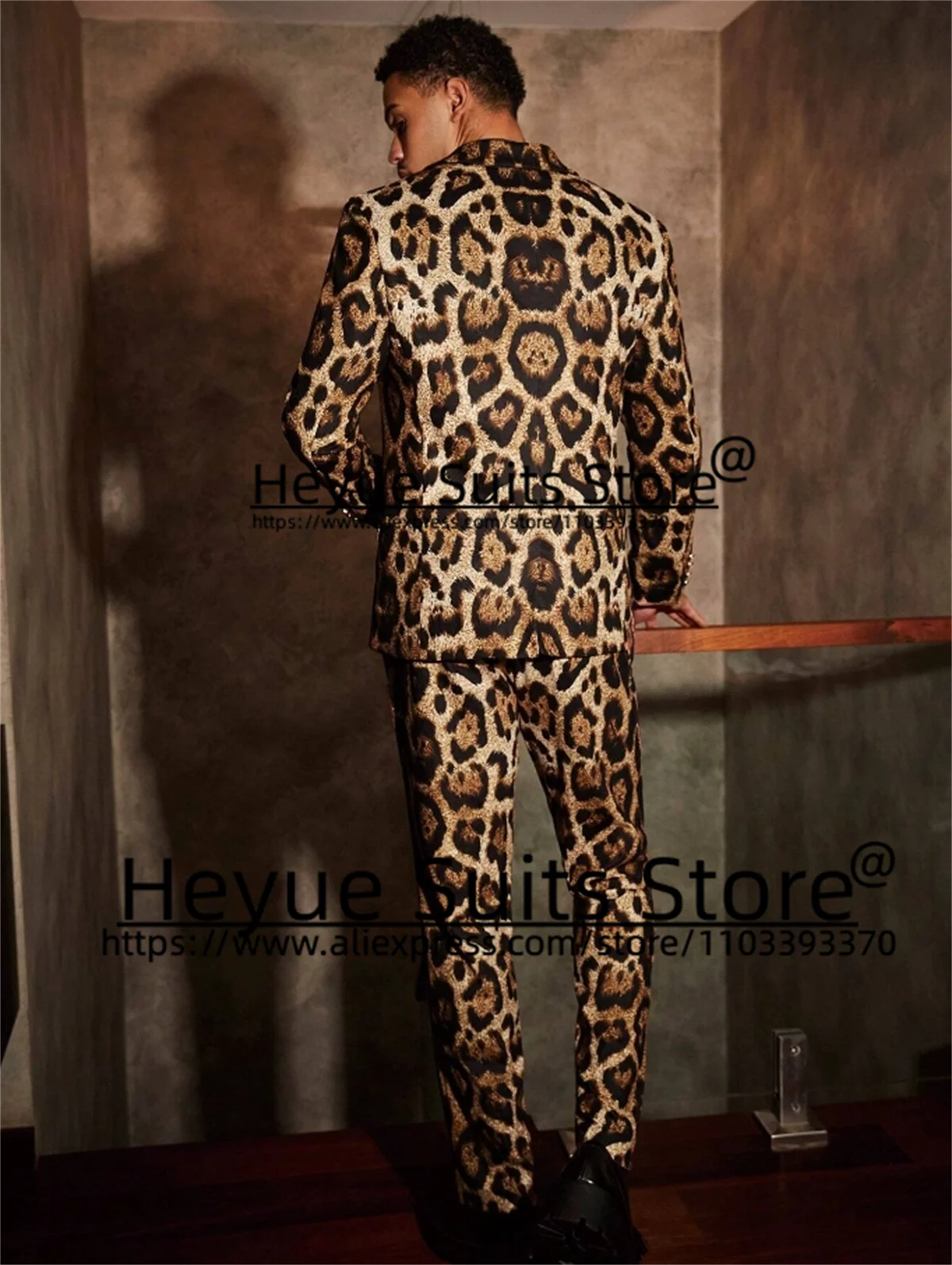 Traje con estampado de leopardo para hombre, esmoquin de alta gama con solapa de pico, 2 piezas, estilo informal, 2024