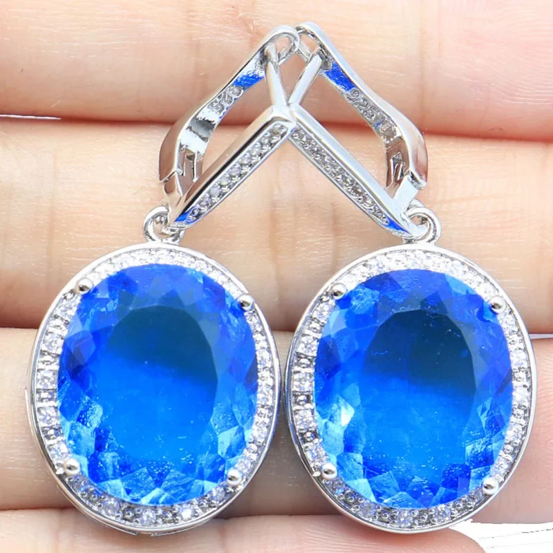 Buy 4 Get 1 Free 33x16mm Gorgeous Smokey Topaz Real Blue Sapphire Swiss Blue Topaz CZ Silver Earrings Pendant