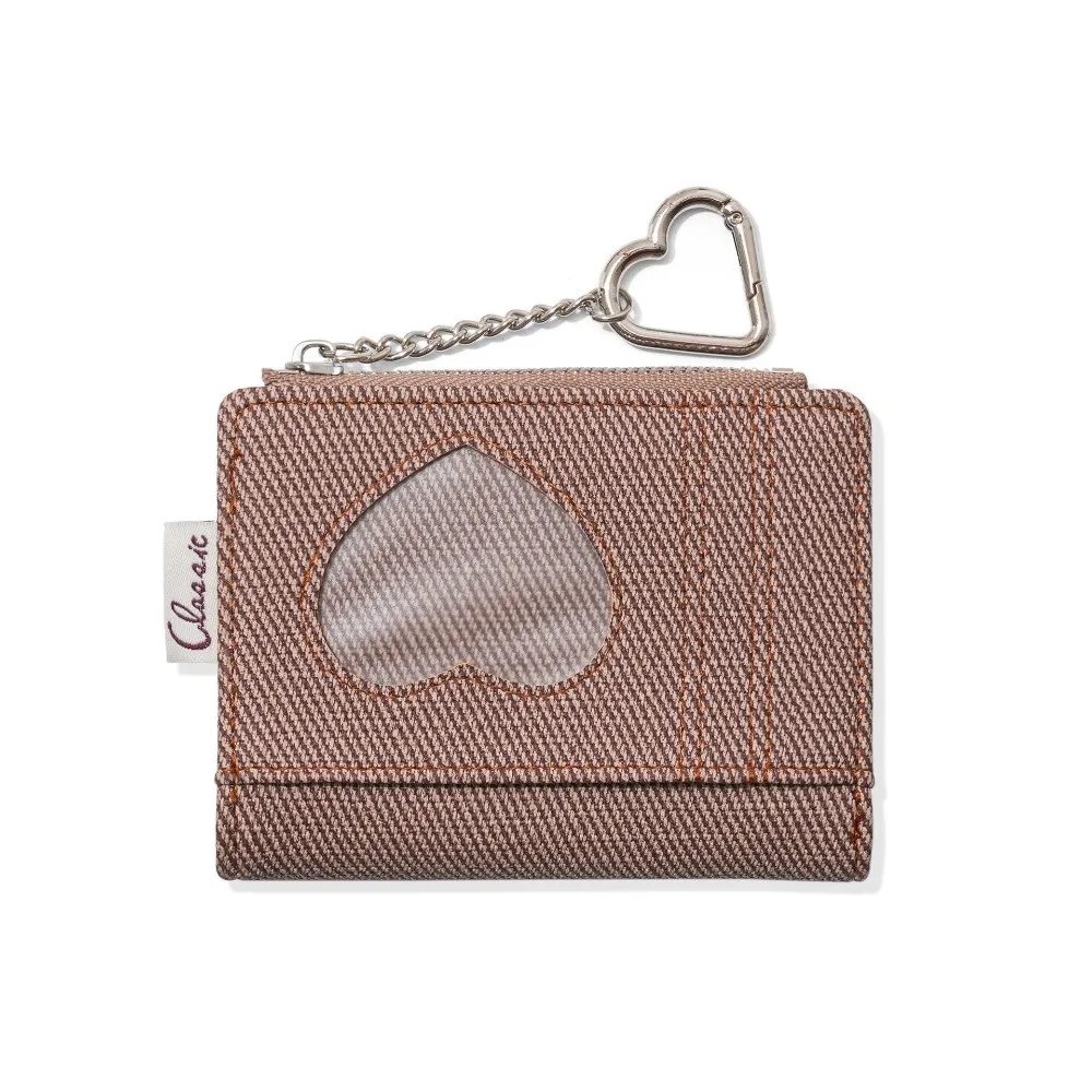 Gifts PU Short Wallet Metal Chain Heart Window Card Holder Wallet Snap Closure Women Wallets