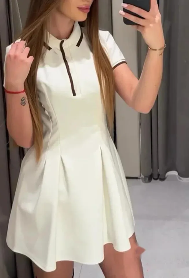 Women Fashion 2025 Spring Summer Burgundy Dress Contrasting Ribbed Lapel Buttons Dress Classic Campus Angola Red Dress 187P