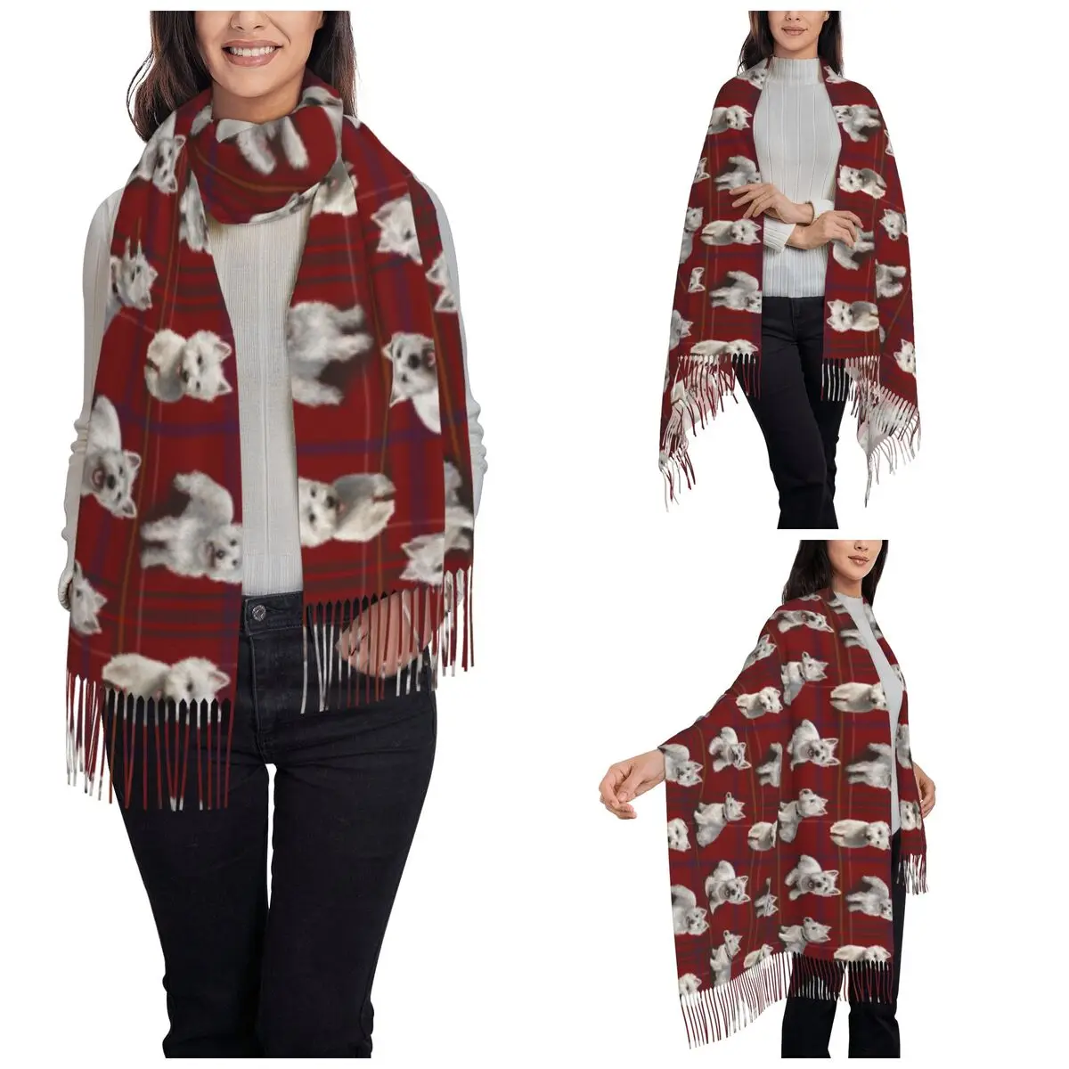 West Highland Terrier Westie Scarf for Women Winter Warm Pashmina Shawls and Wrap Cute Puppy Dog Large Shawl Scarf Ladies