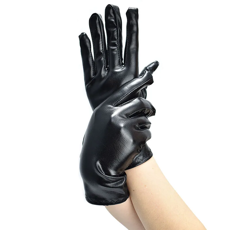 Black Patent PU Leather Long Wrist Gloves Women Sexy Cosplay Gloves Five Finger Gloves Mittens Etiquette Performance Gloves 2023