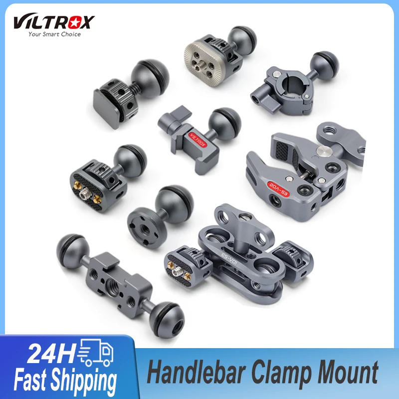 Viltrox Aluminum Ball Head Handlebar Clamp Mount Magic Arm Super Clamp for Gopro Accessories Motorcycle Camera Monitor Holder