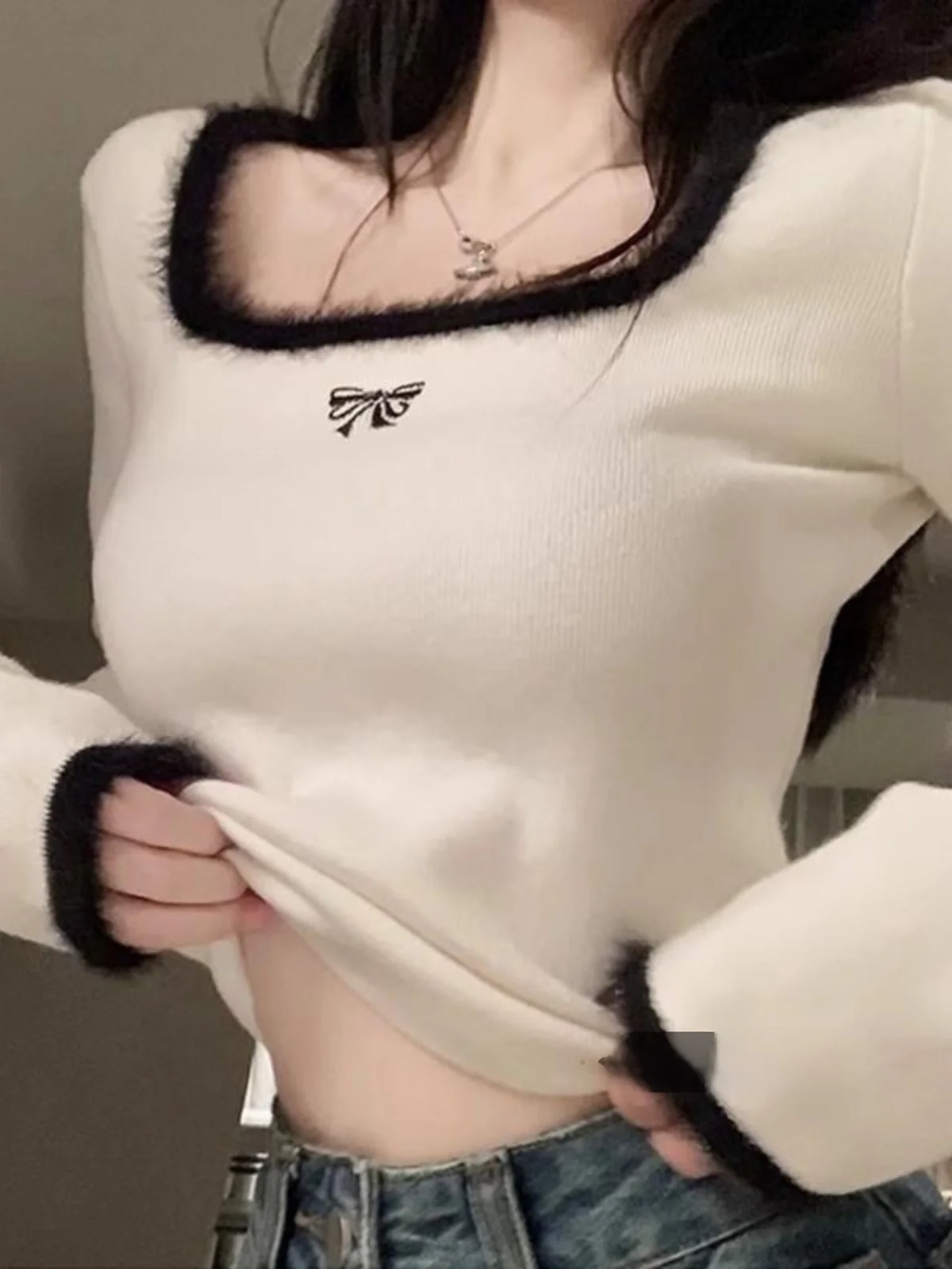 

Женский вязаный свитер с узлом Casual Sle Long Sve Inner Wear Base irt Slim Fit Faionable Knit Top