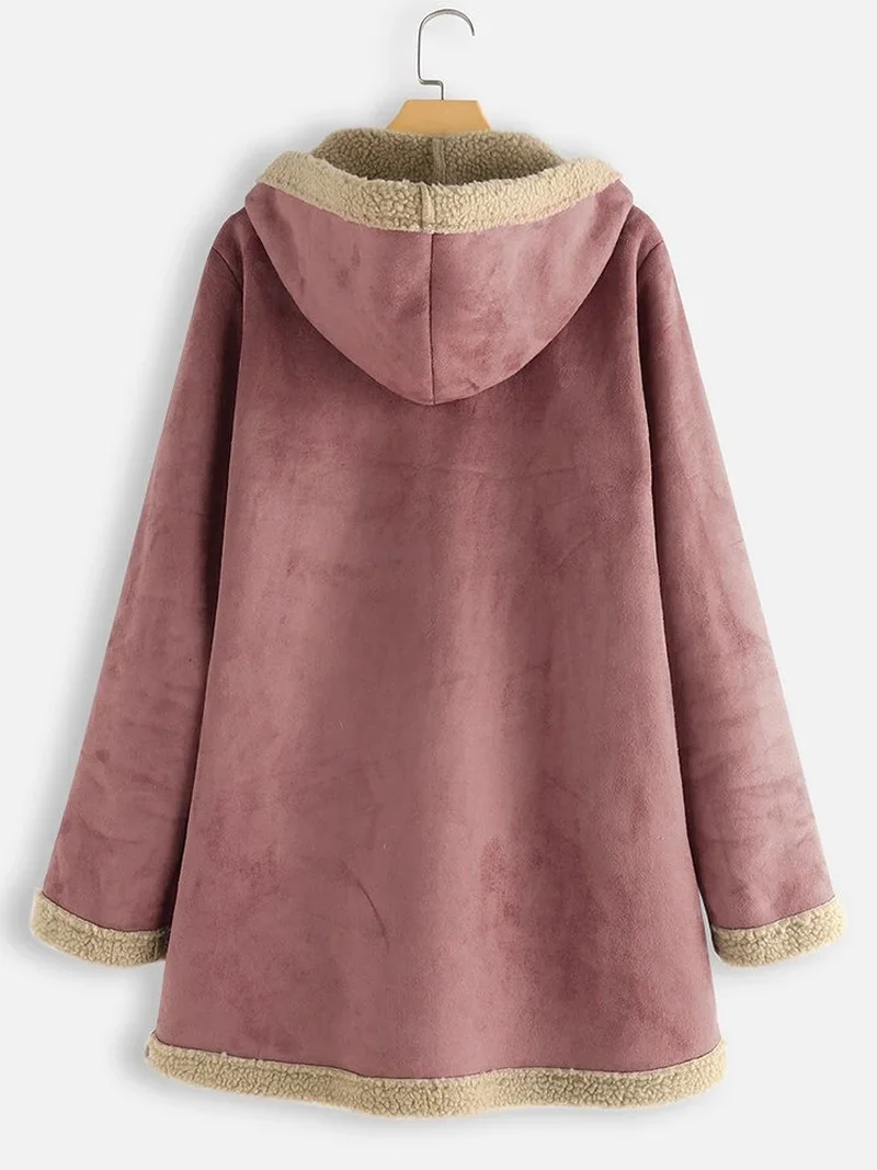 Giacca Patchwork invernale Plus cappotto allentato con cappuccio in pelle di daino di velluto donna Vintage Solid Casual addensare giacche cappotti soprabito con cerniera