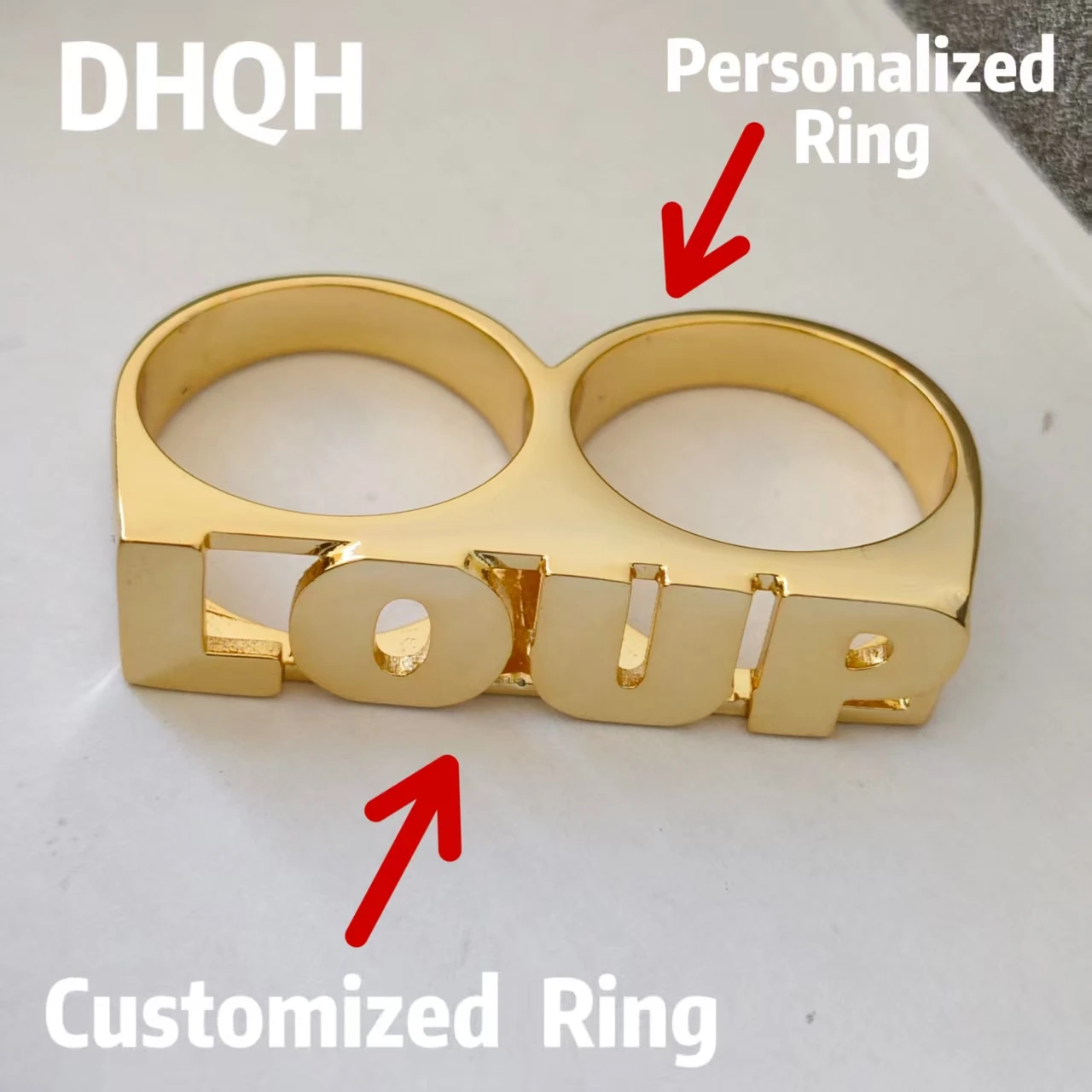 

DHQH Wholesale Personalized Name/Letter Rings Men and Women Customized Letter Double Finger Rings Copper Jewelry Gift for Her
