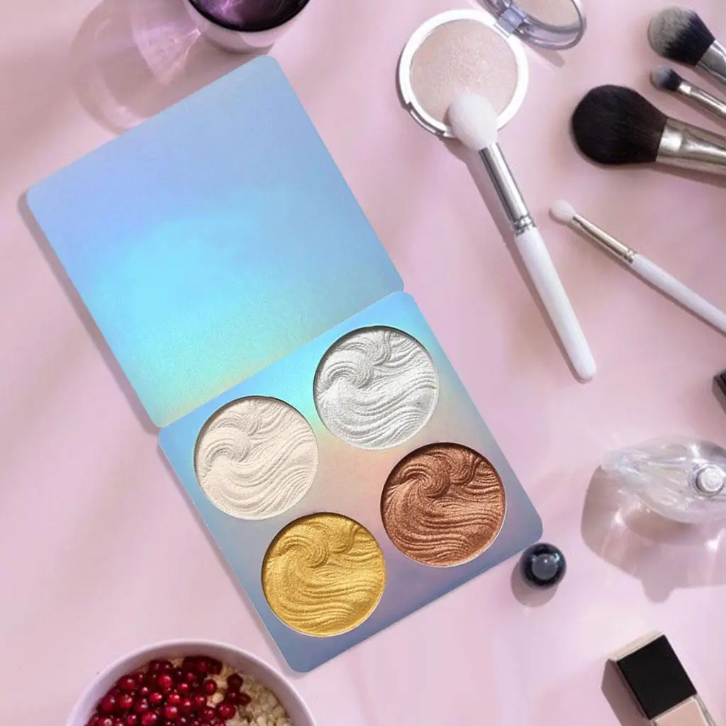 Shimmering Highlighter Powder Palette Four Colors Face Makeup Glow Contour Cheekbone Blush for Cosmetic Lovers