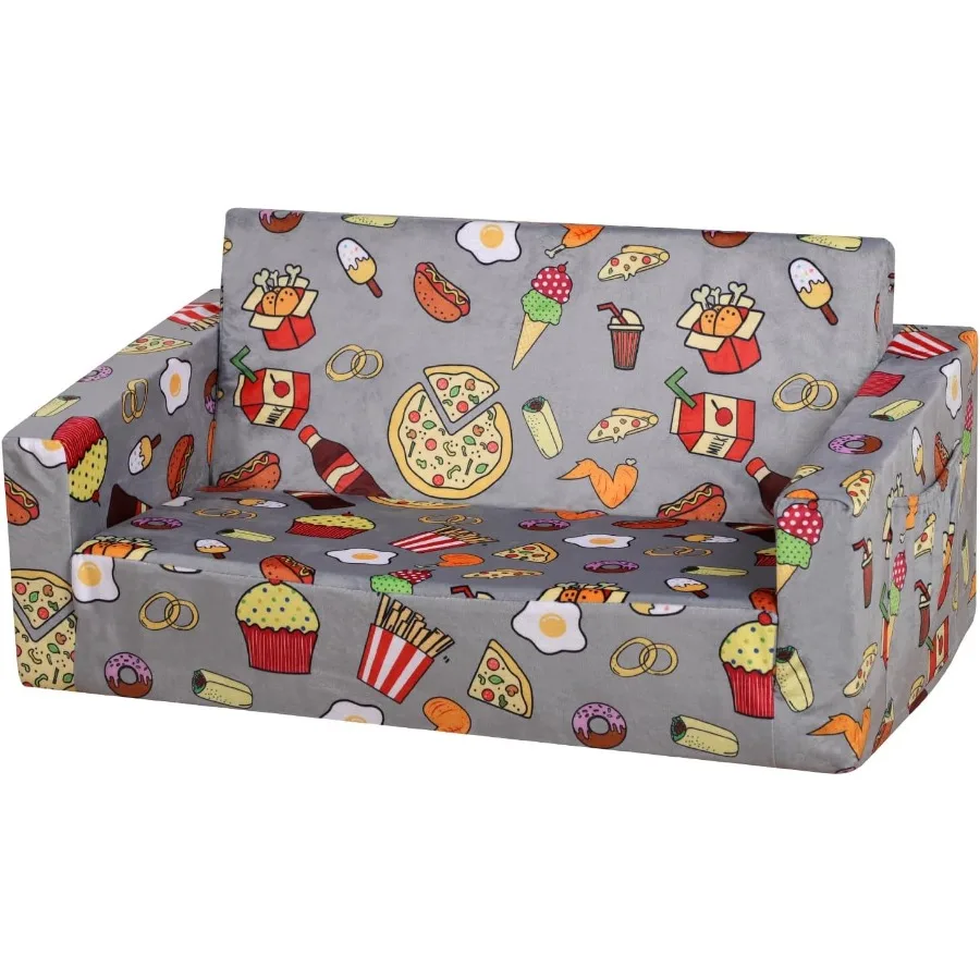 2 in 1 Convertible Foam Kid Sofa Couch for 's Room Velvet Toddler Sofa Chair with Side Pocket Storage Easy to Transform from So