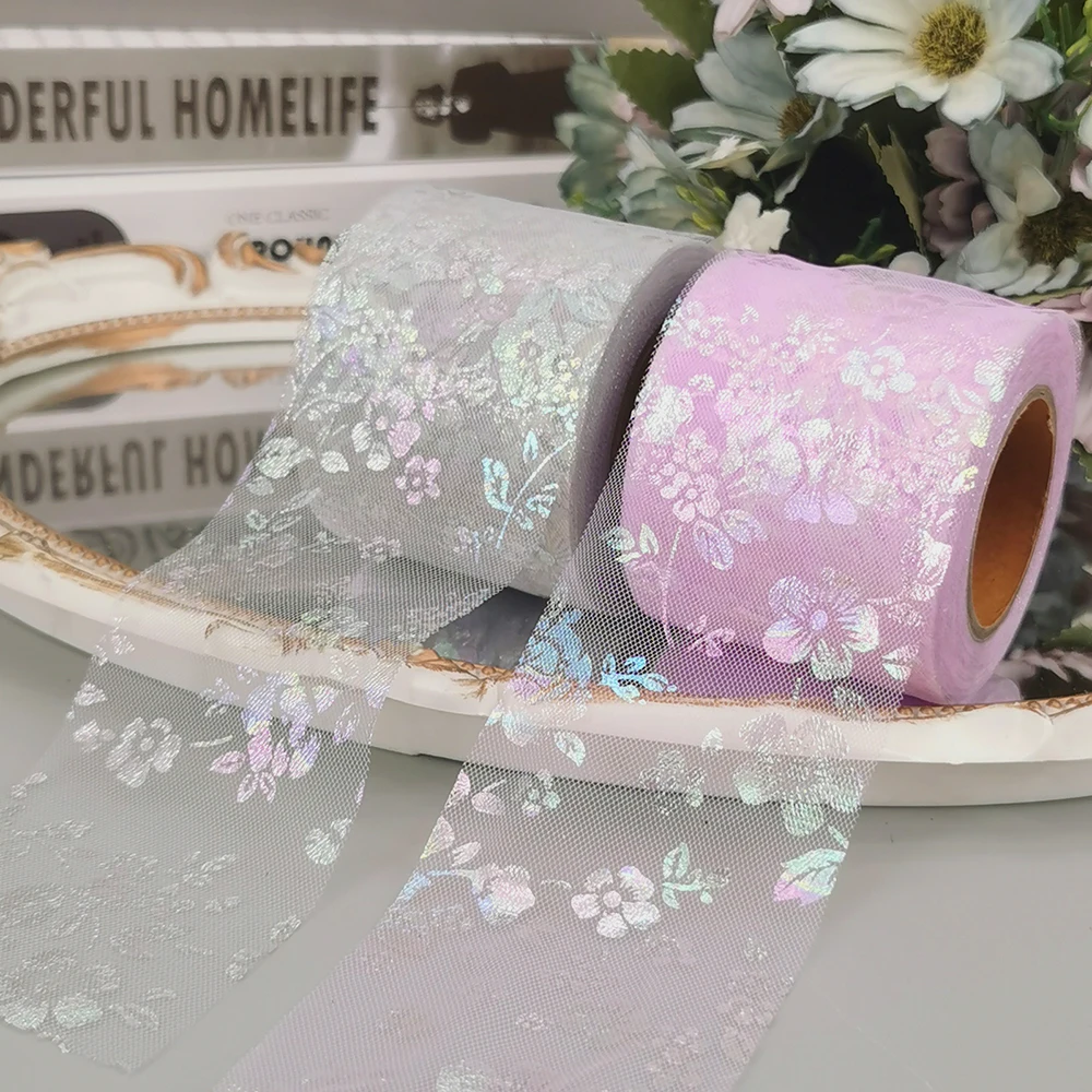 6cm 25yards Vine Flower Tulle Rolls for DIY Handmade Bowknot Princess Tiara Headwear Tutu Skirt Clothes Trim  Scraphbook Decor