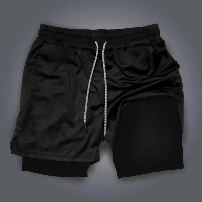 Pokémon Joint Sports Dubbellaagse shorts Amerikaans 2025 Zomer Herentrend Los Fitness Ademend Animatieprint 2-in-1 shorts