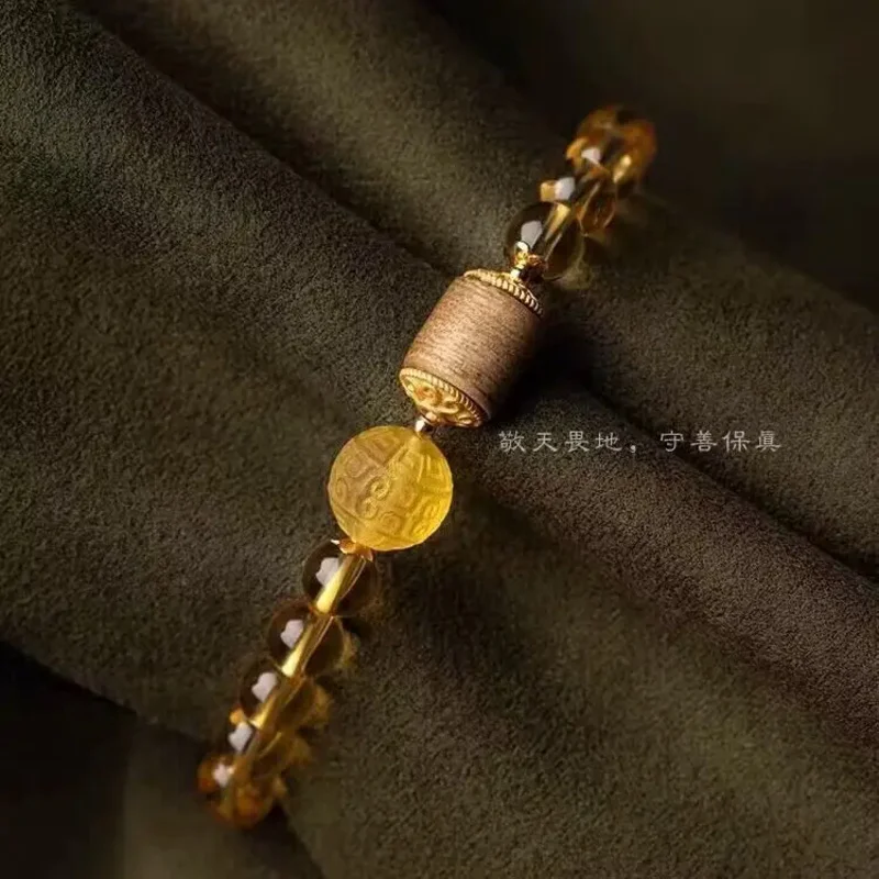 Natural Bring in Wealth Citrine Bracelet High Quality Good Lucky Bead HandString with Beeswax and Sellwood for Men and Women's