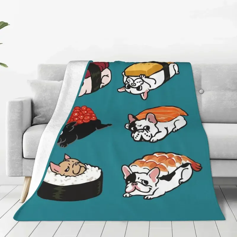 Comfort Sushi Frenchie Dog Blanket Accessories Room Decorative French Bulldog Throws And Blankets Super Warm Fleece for Travel