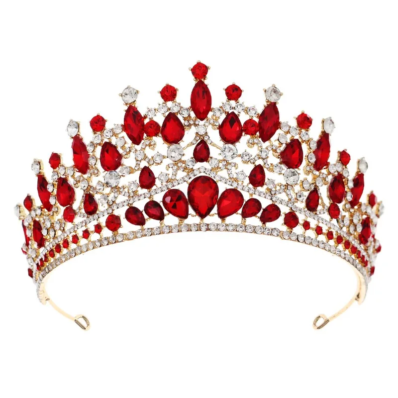 Bridal jewelry high-end alloy rhinestone crown wedding dress headgear light luxury diamond ruby crown