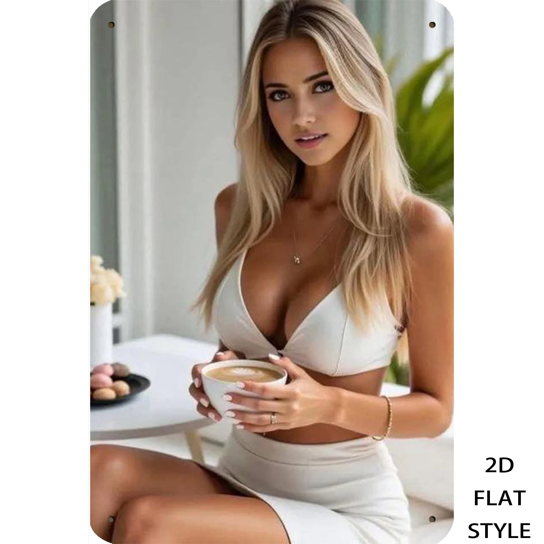 

White Dress Blonde Metal Wall Art Vintage Tin Sign Home Bar Decor