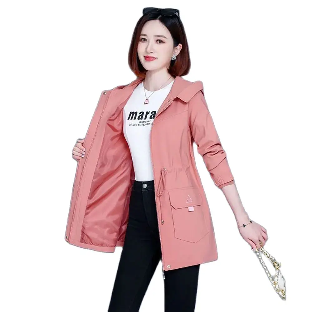 

Spring And Autumn Fashion Hooded Windbreaker Women, Loose Temperament In The Long Fleece Leisure Waist Warm Coat Women Tide.