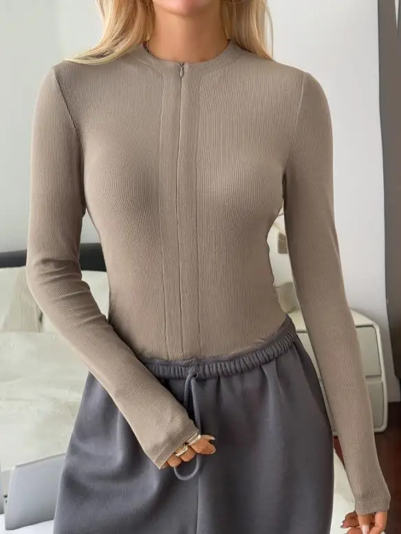 

Women's Clothing 2025 Autumn Winter Sports Yoga Slim Fit Zipper Long Sleeved T-Shirt Simple Casual Sports T-Shirt