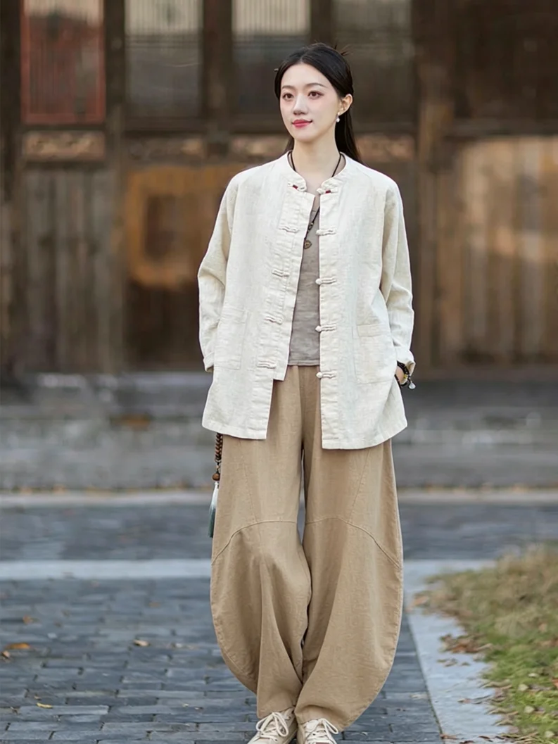 Linen Shirt Breathable - Jaket Kardigan Linen Katun Longgar Wanita