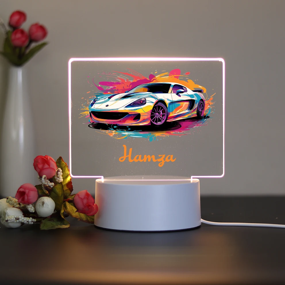 1 USB night light sports car Customized name and image 3D color changing gift Bedroom Decoration Birthday Gift