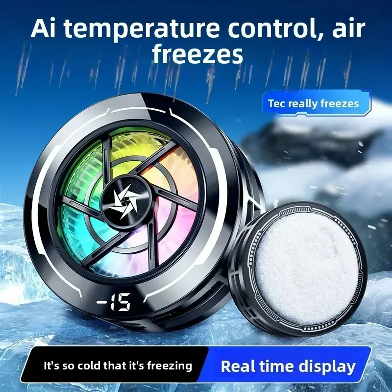 Semiconductor Phone Cooler TEC Magnetic Clip AI Temperature Control Digital Display RGB Fan for Live Streaming Gaming
