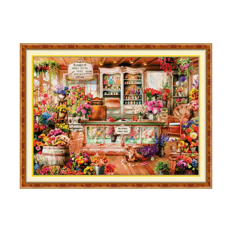 Cross stitch thread embroidery landscape series