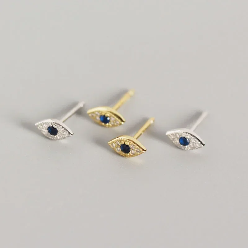 Silver Gold Color Zircon Blue Evil Eye Stud Earrings Women Classic Temperament Wedding Jewelry Accessories Oorbellen